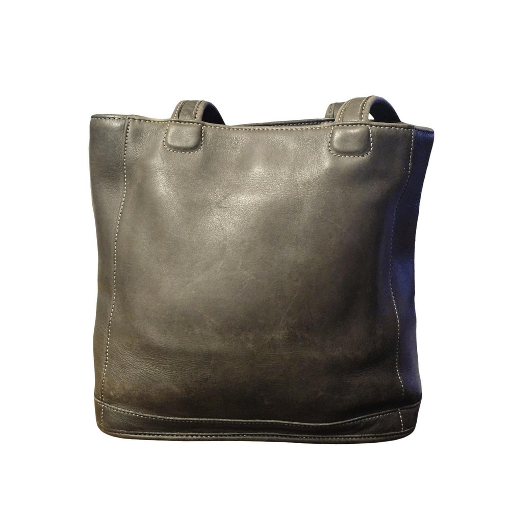 Vintage Coach Bleeker Black Grey Leather Tote Shoulder Bag w/ Silver Logo Charm - Picture 3 of 13